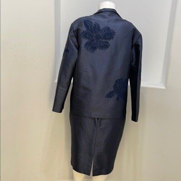 Linda Allard By Ellen Tracy Navy Women's Silk Jacket & Skirt Set Size 12/14 - Picture 15 of 16